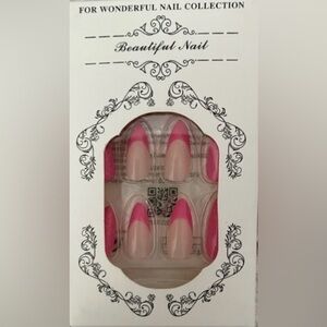 Nude & Hot Pink Nail Kit | 24-Piece Press-On Nails | New | Fuchsia French Tips